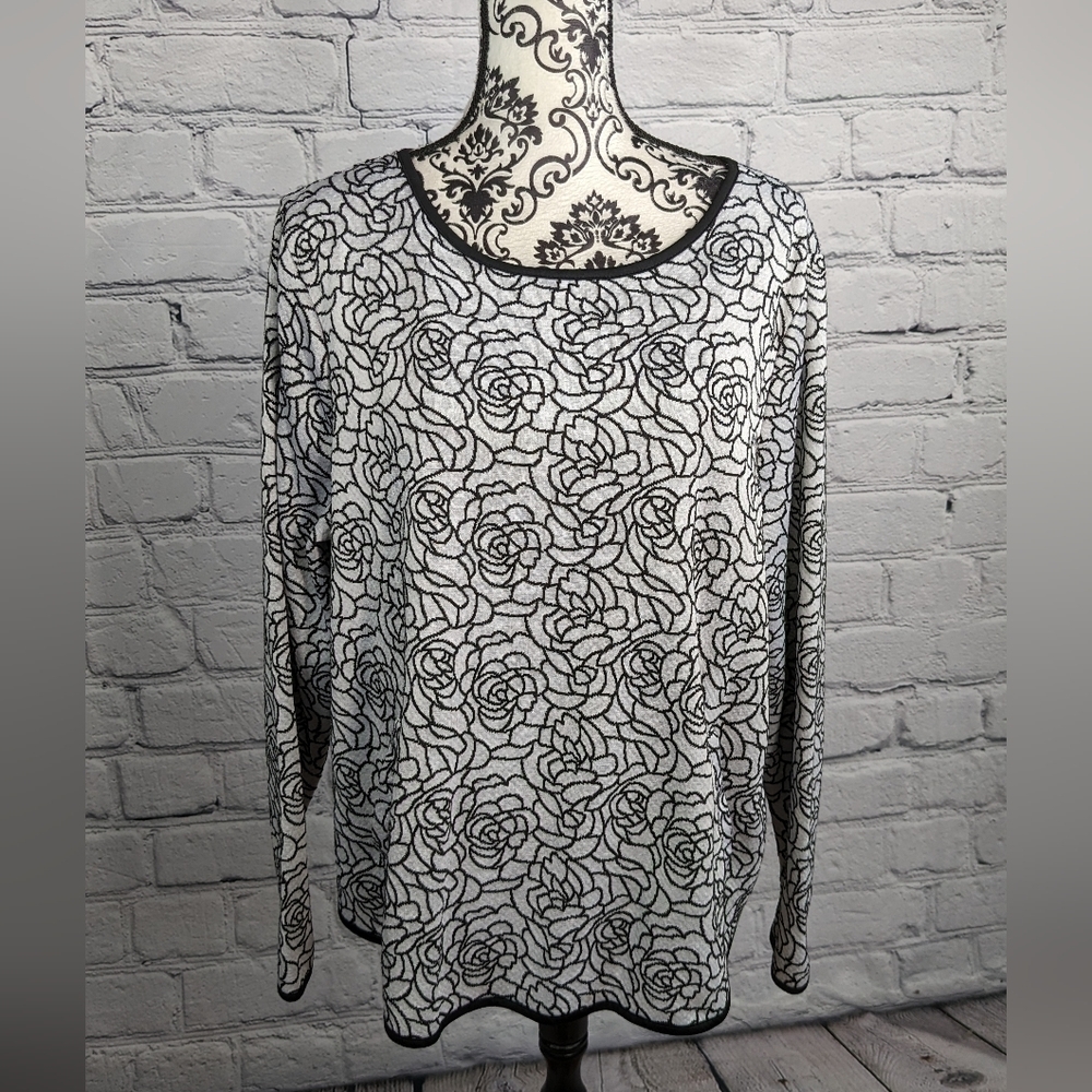 Elle women's long sleeve stretch knit floral print top size xxl pockets bb02